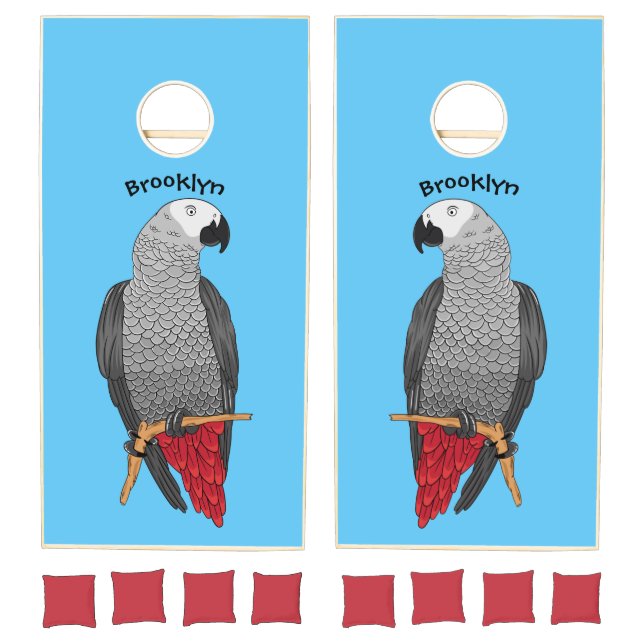 African grey parrot cartoon illustration cornhole set (Set)