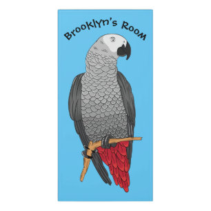 African grey parrot cartoon illustration  door sign