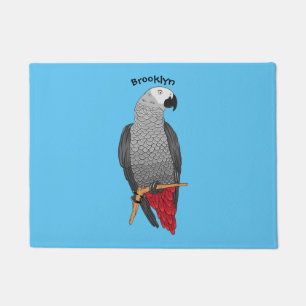 African grey parrot cartoon illustration doormat