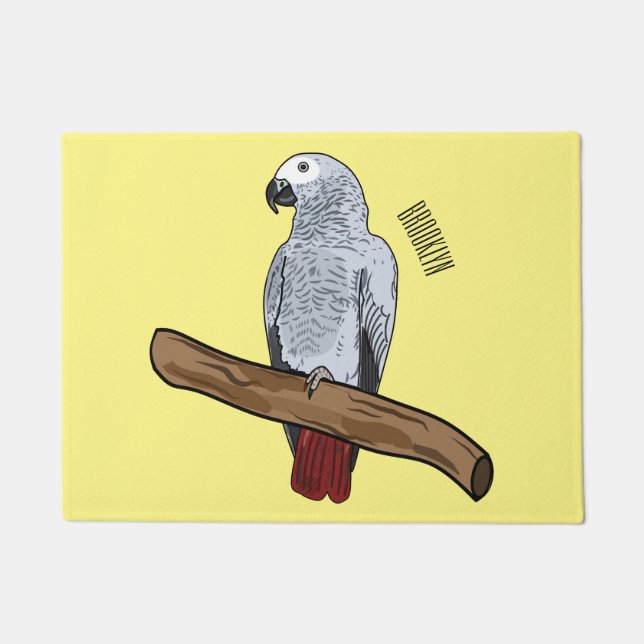 African grey parrot cartoon illustration  doormat (Front)