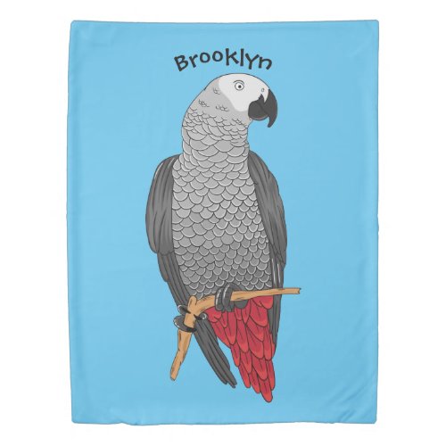 African grey parrot cartoon illustration duvet cover