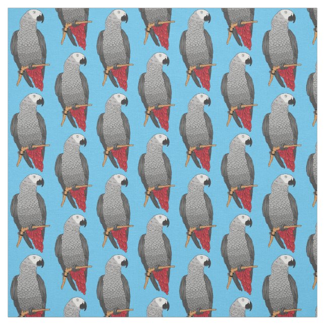 African grey parrot cartoon illustration  fabric (Swatch)