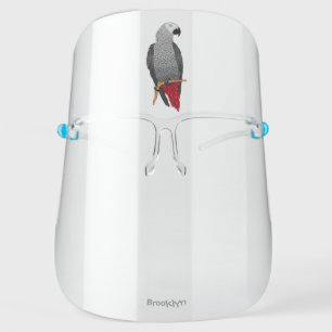 African grey parrot cartoon illustration face shield