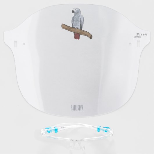 African grey parrot cartoon illustration face shield (Front w/Glasses)