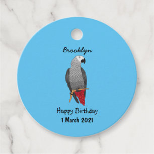 African grey parrot cartoon illustration favor tags