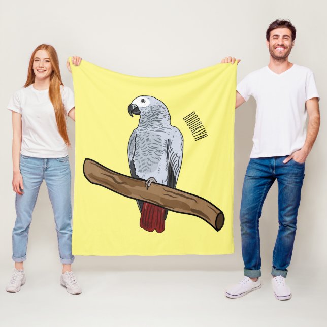 African grey parrot cartoon illustration  fleece blanket (In Situ)