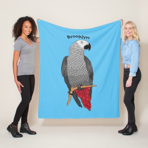 African grey parrot cartoon illustration fleece blanket