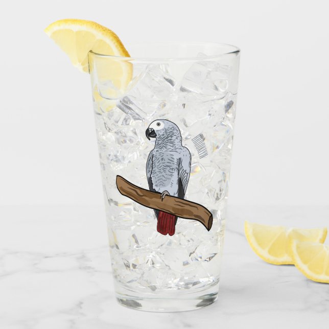 African grey parrot cartoon illustration  glass (Front Ice)