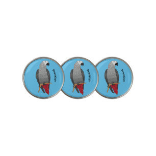 African grey parrot cartoon illustration golf ball marker