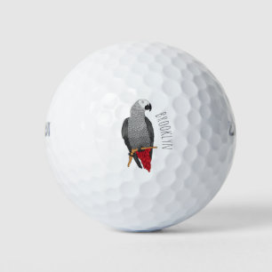 African grey parrot cartoon illustration golf balls
