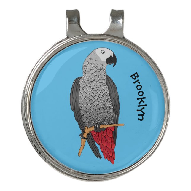 African grey parrot cartoon illustration golf hat clip (Front)