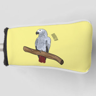 African grey parrot cartoon illustration golf head cover