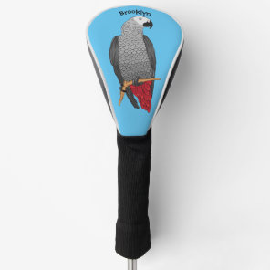 African grey parrot cartoon illustration  golf head cover