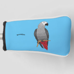 African grey parrot cartoon illustration golf head cover