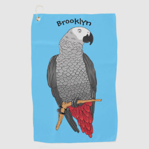African grey parrot cartoon illustration  golf towel