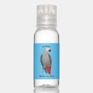 African grey parrot cartoon illustration hand sanitizer