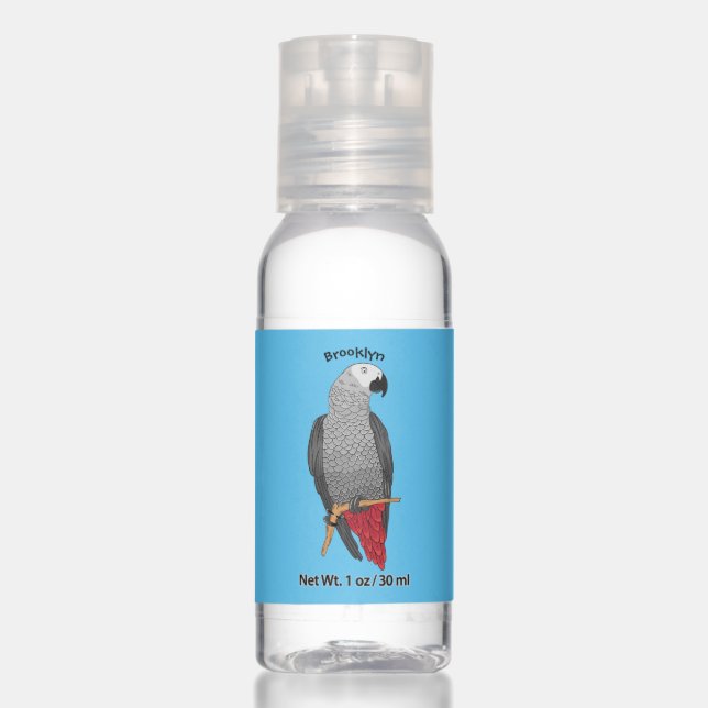 African grey parrot cartoon illustration hand sanitizer (Front)