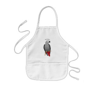 African grey parrot cartoon illustration kids' apron