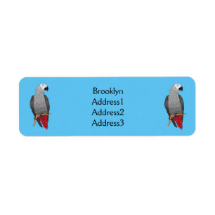 African grey parrot cartoon illustration label