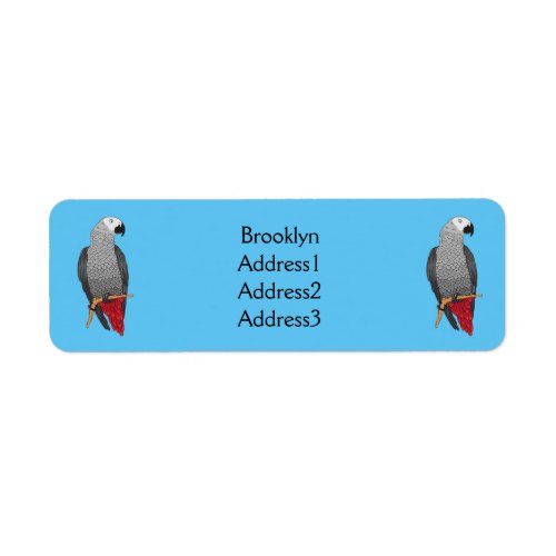 African grey parrot cartoon illustration  label