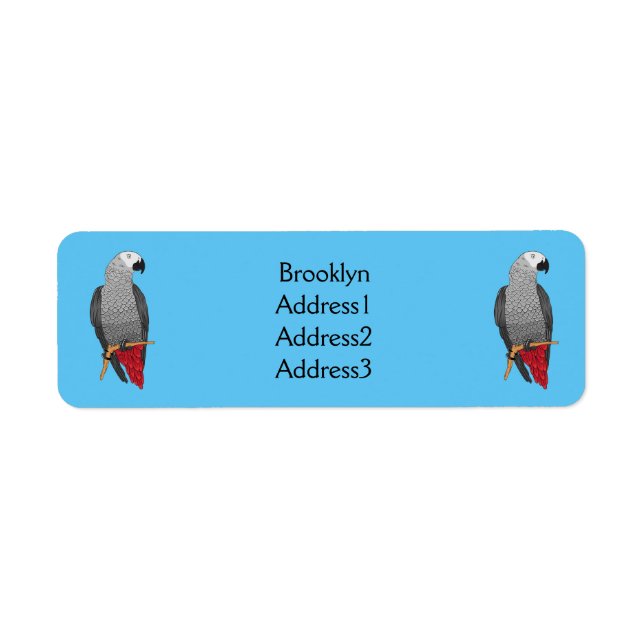 African grey parrot cartoon illustration  label (Front)
