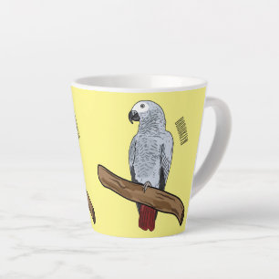 African grey parrot cartoon illustration latte mug