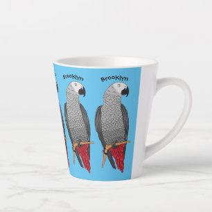 African grey parrot cartoon illustration  latte mug