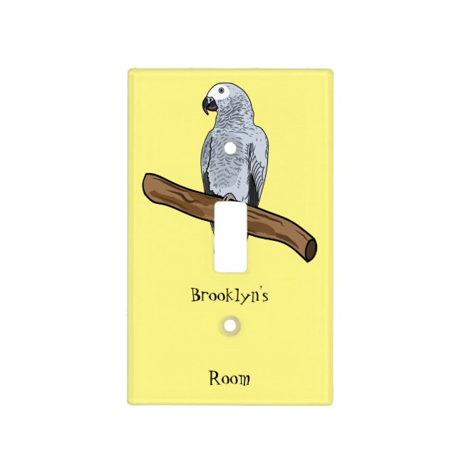 African grey parrot cartoon illustration light switch cover (Front)