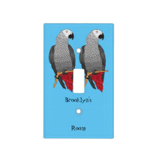 African grey parrot cartoon illustration  light switch cover