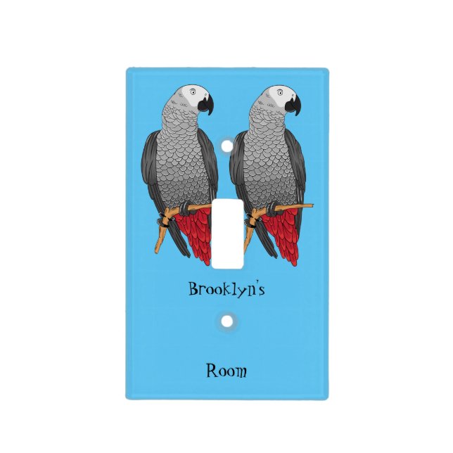 African grey parrot cartoon illustration  light switch cover (Front)