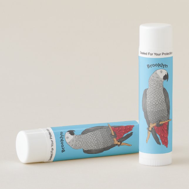 African grey parrot cartoon illustration  lip balm (Front)