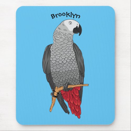 African grey parrot cartoon illustration mouse pad