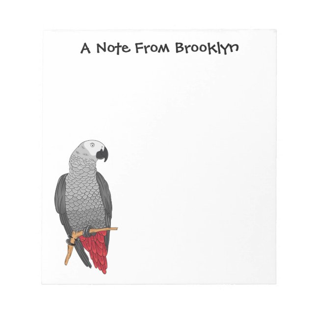 African grey parrot cartoon illustration  notepad (Front)