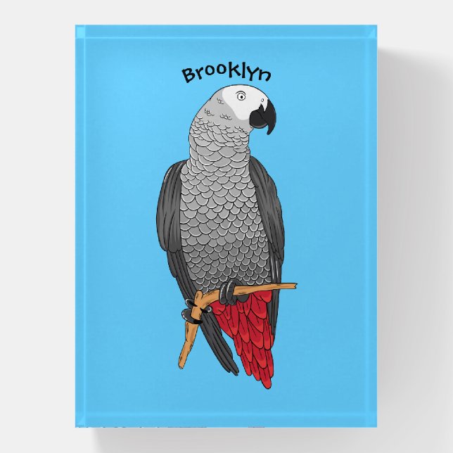 African grey parrot cartoon illustration  paperweight (Vertical)