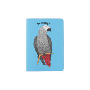 African grey parrot cartoon illustration  passport holder