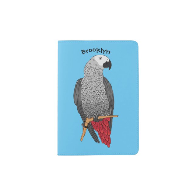 African grey parrot cartoon illustration  passport holder (Front)