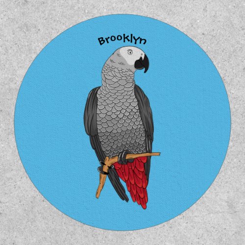 African grey parrot cartoon illustration  patch