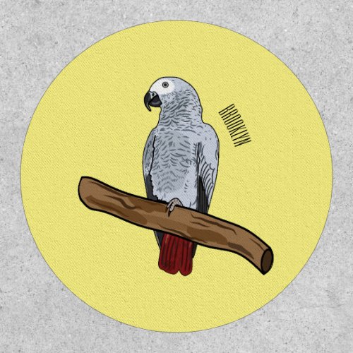 African grey parrot cartoon illustration  patch