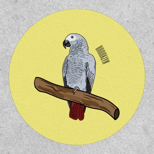 African grey parrot cartoon illustration  patch (Front)
