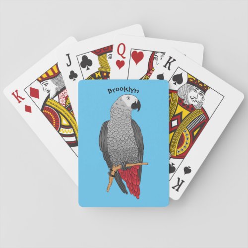 African grey parrot cartoon illustration poker cards