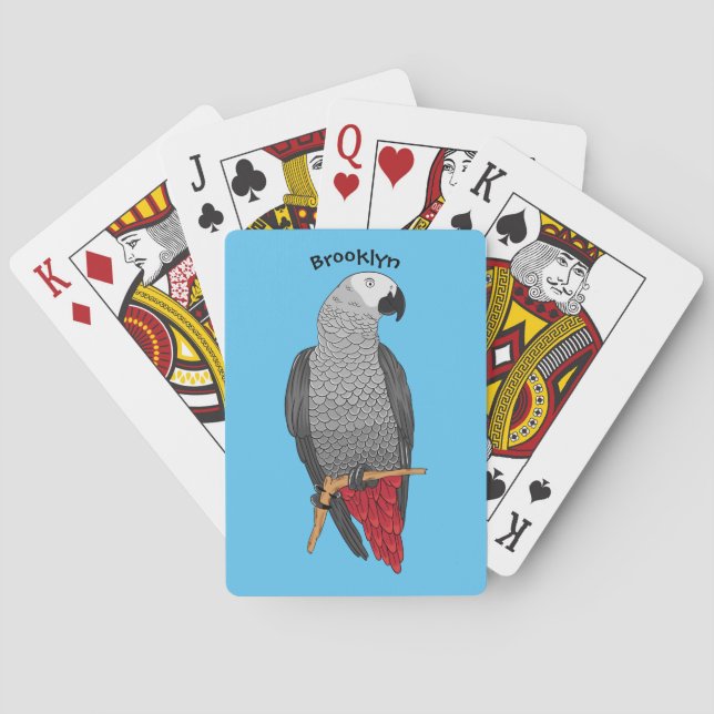 African grey parrot cartoon illustration poker cards (Back)