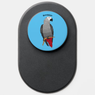 African grey parrot cartoon illustration PopSocket