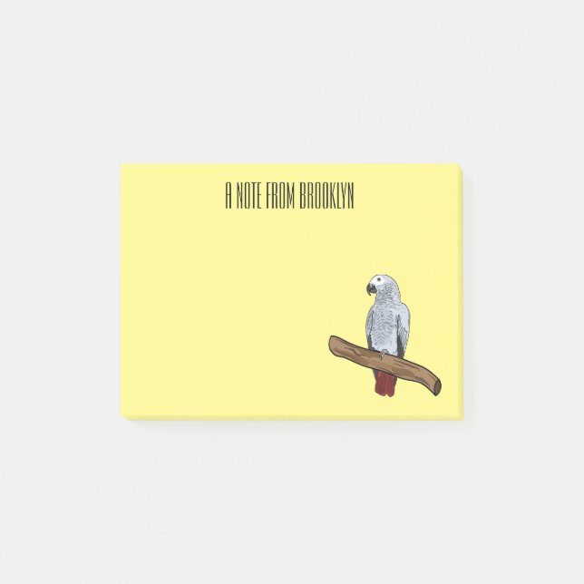 African grey parrot cartoon illustration  post-it notes (Front)