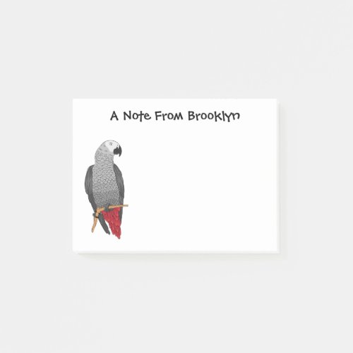 African grey parrot cartoon illustration  post_it notes