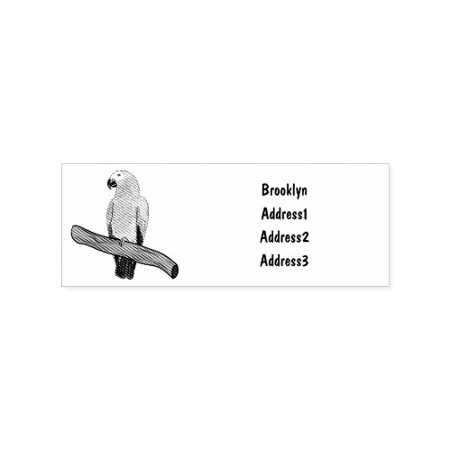 African grey parrot cartoon illustration rubber stamp