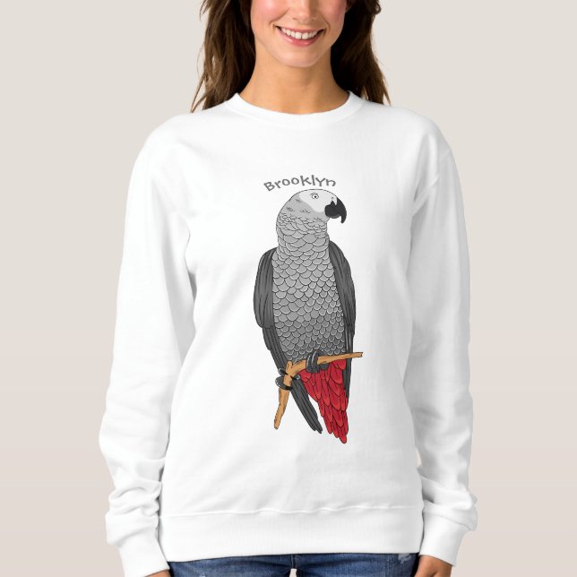 African grey parrot cartoon illustration sweatshirt (Front)