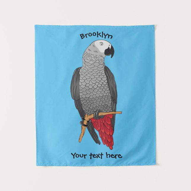 African grey parrot cartoon illustration tapestry (Front)