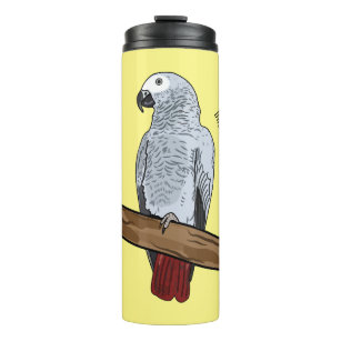 African grey parrot cartoon illustration  thermal tumbler