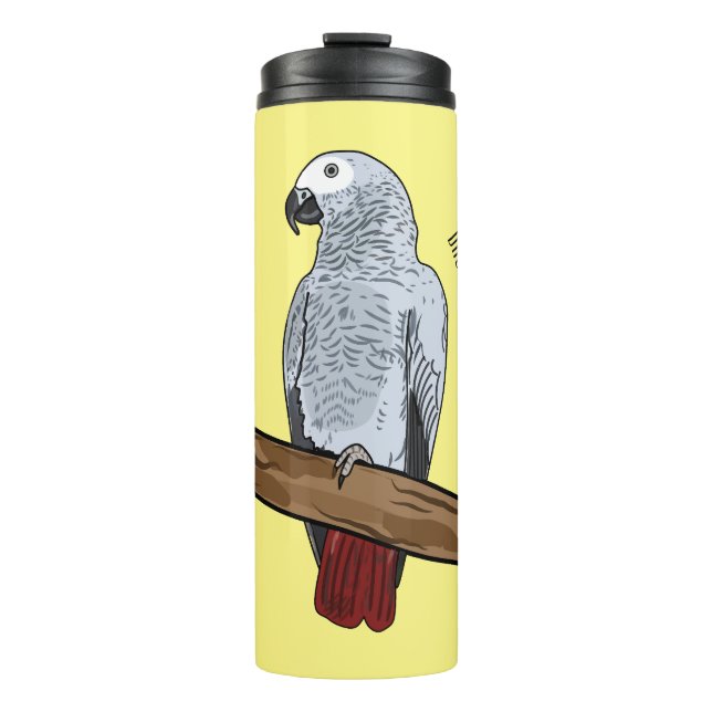 African grey parrot cartoon illustration  thermal tumbler (Front)