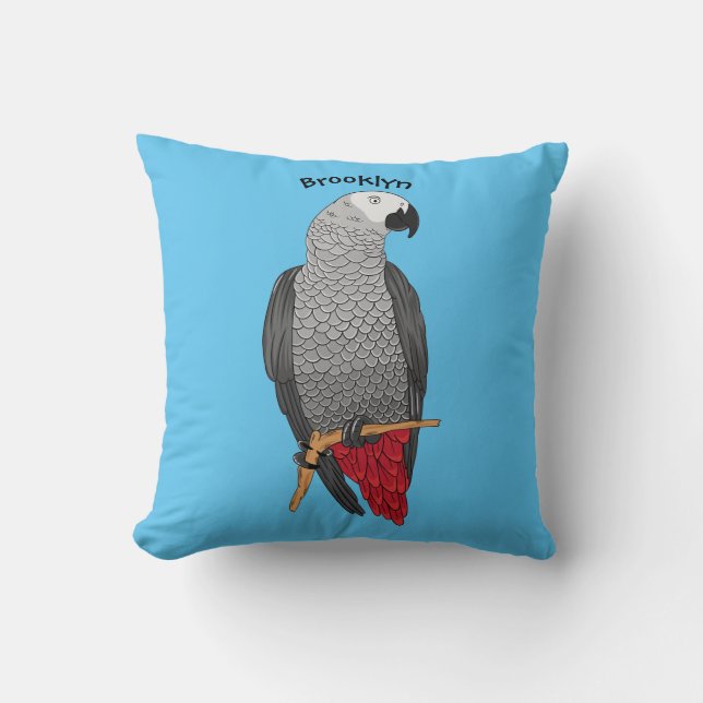 African grey parrot cartoon illustration  throw pillow (Front)